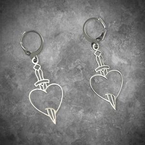 Stainless steel heart dagger earrings